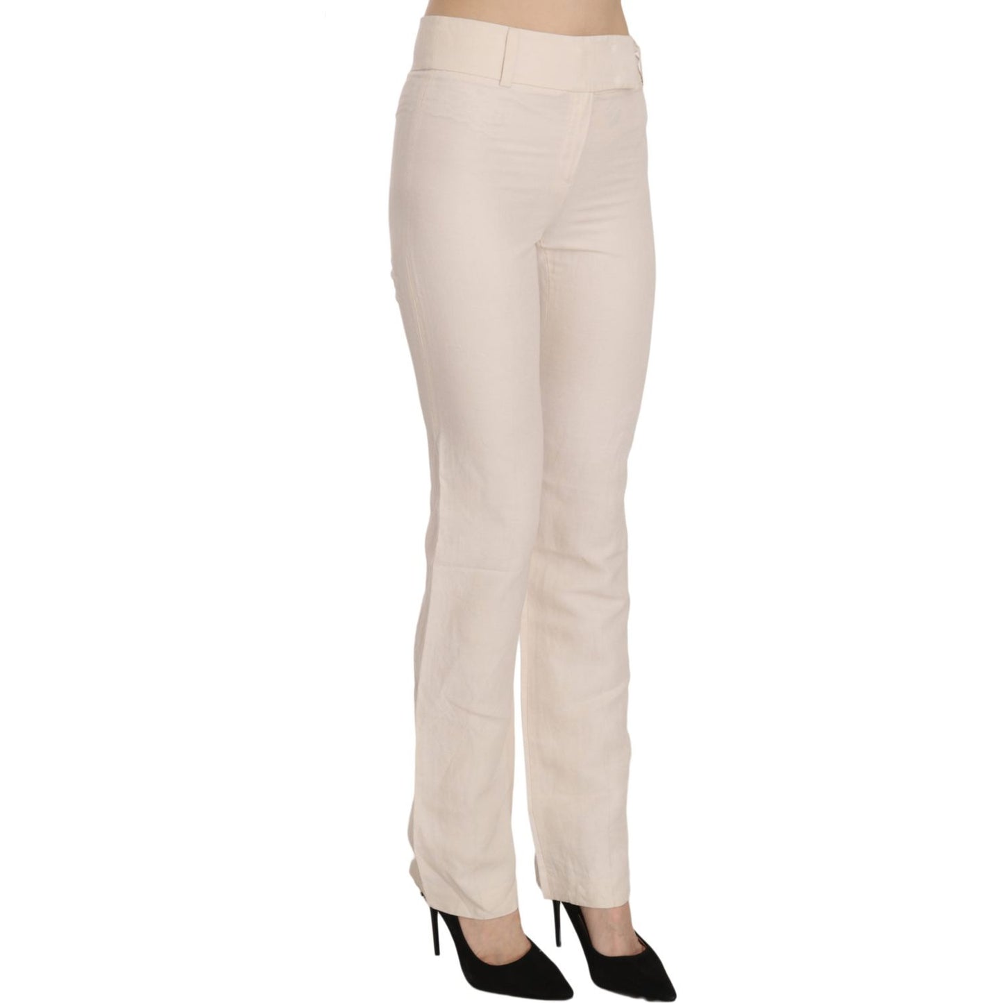 LAUREL White High Waist Silk Blend Flared Dress Trousers Pants PAN70225-36