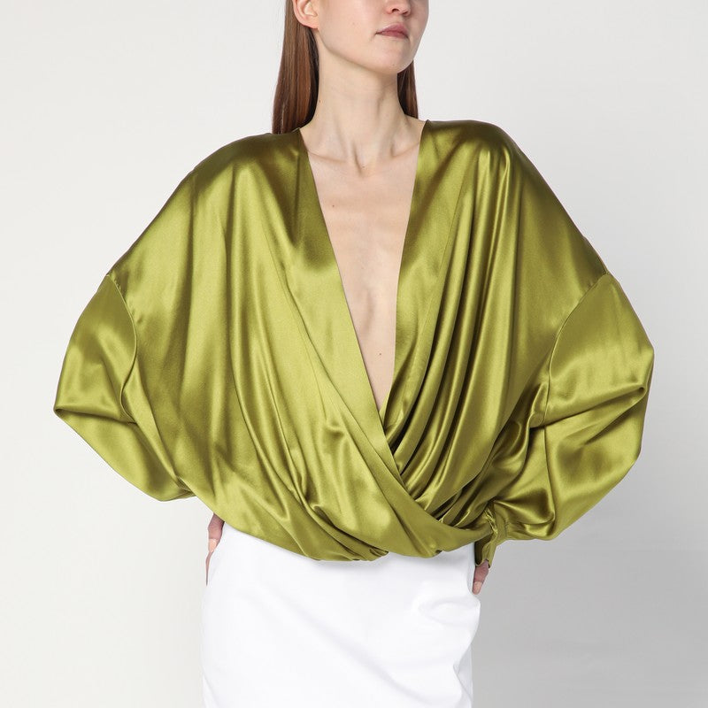 Dries Van Noten Loose olive green blouse in silk 107151032/Q_DRVNO-607_323
