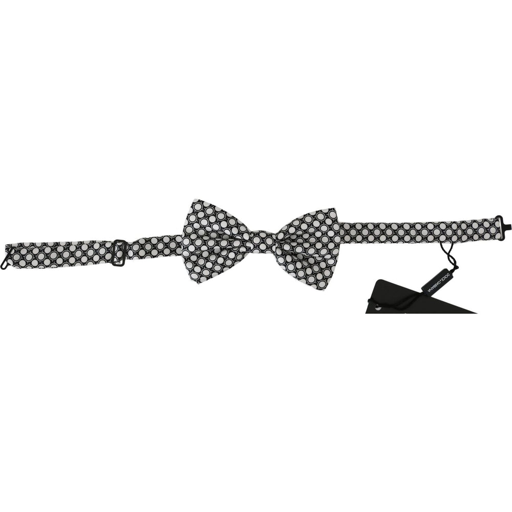 Dolce & Gabbana Men Black White Circles Adjustable Neck Papillon Bow Tie FT2029