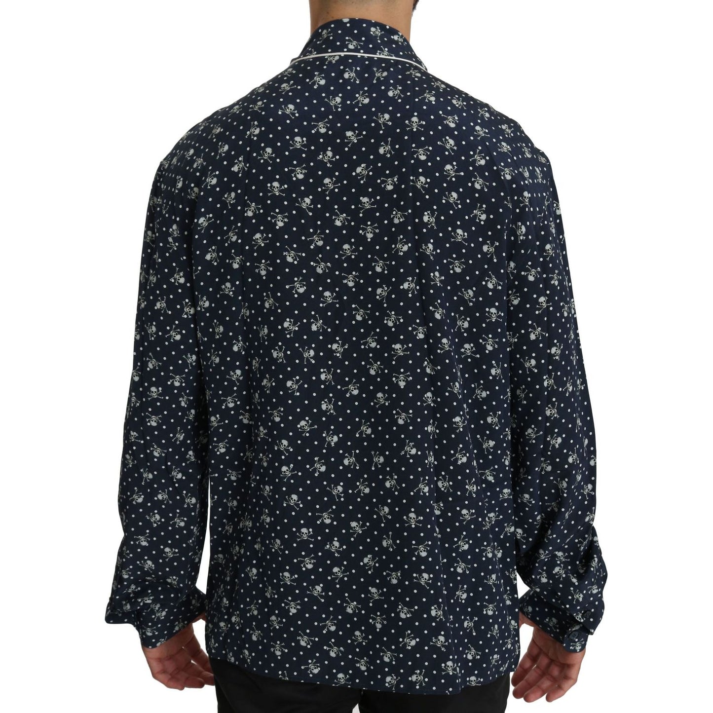 Dolce & Gabbana Blue Skull Print Silk Top Sleepwear Shirt TSH4014-41