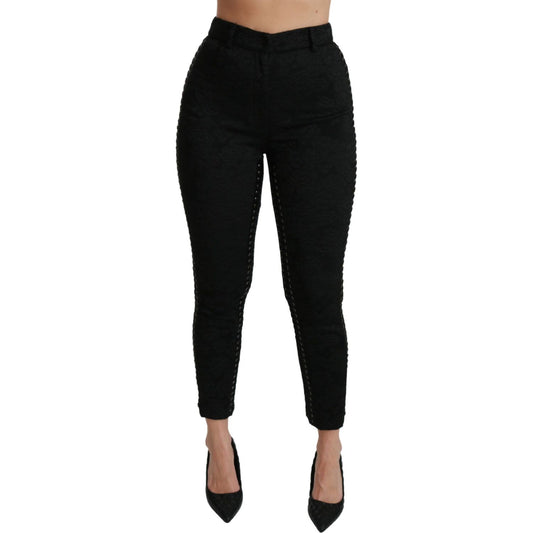 Dolce & Gabbana Black Brocade Skinny High Waist Pants Jeans & Pants