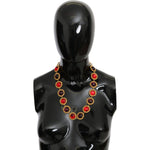 Dolce & Gabbana Red Purple Crystal Floral Chain Statement Gold Brass Necklace Necklace