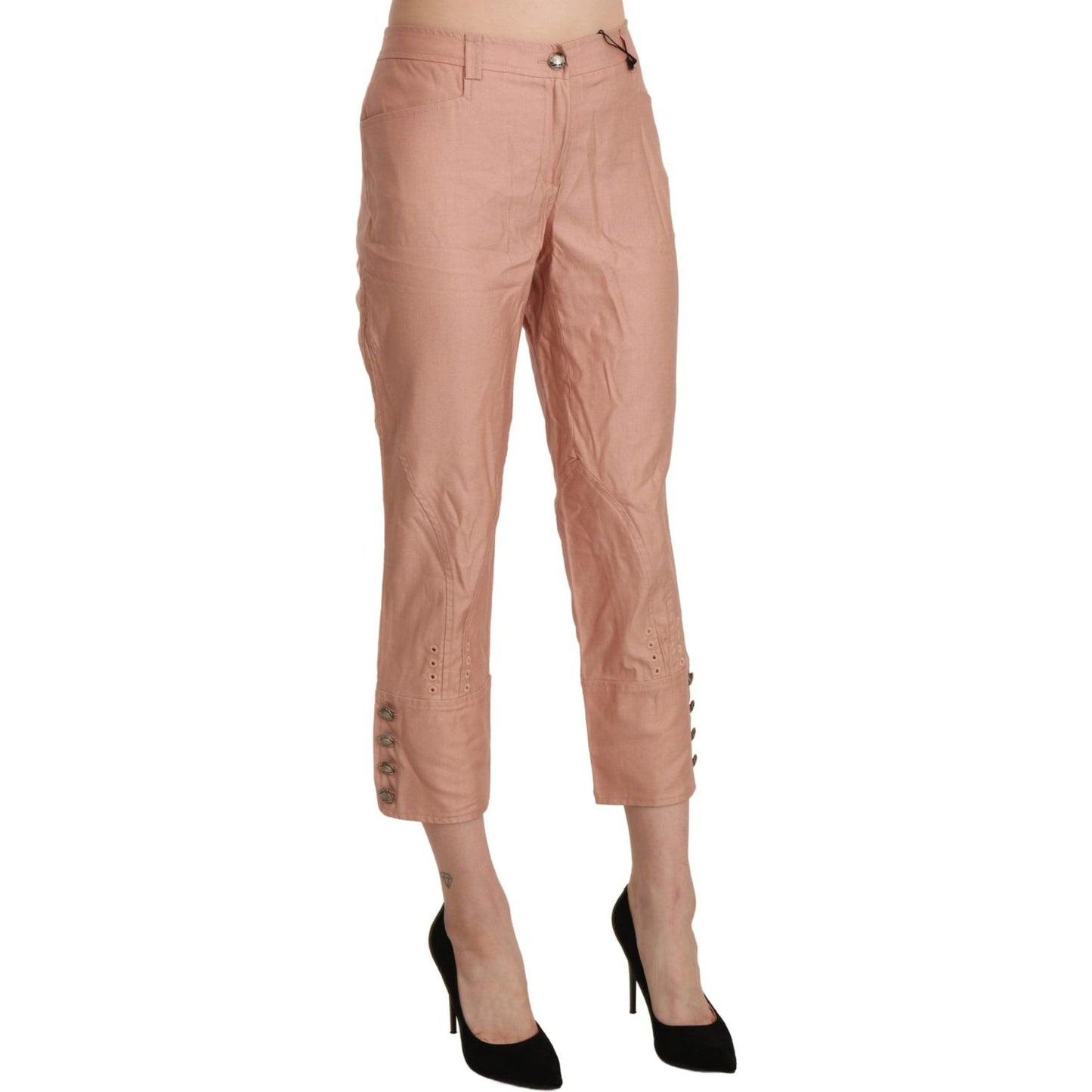 Ermanno Scervino Cotton Pink High Waist Cropped Trouser Pants