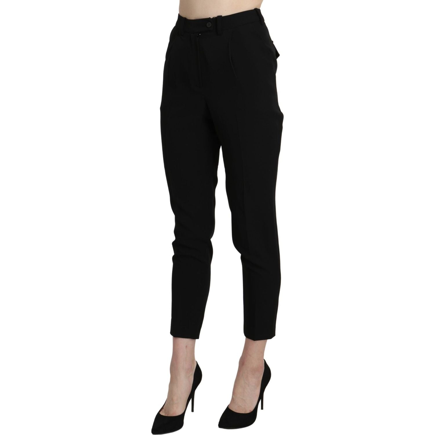 BENCIVENGA Black High Waist Skinny Cropped Dress Trouser Pant