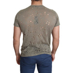 Guess Brown Cotton Stretch Logo Print Men Casual Perforated T-shirt TSH5079-M
