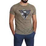 Guess Brown Cotton Stretch Logo Print Men Casual Perforated T-shirt TSH5079-M