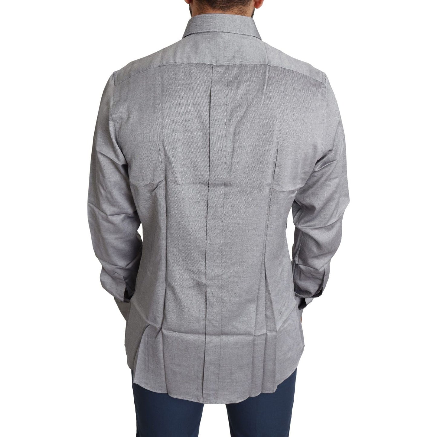Dolce & Gabbana Gray Cotton Men Formal GOLD Dress Shirt TSH5467-37