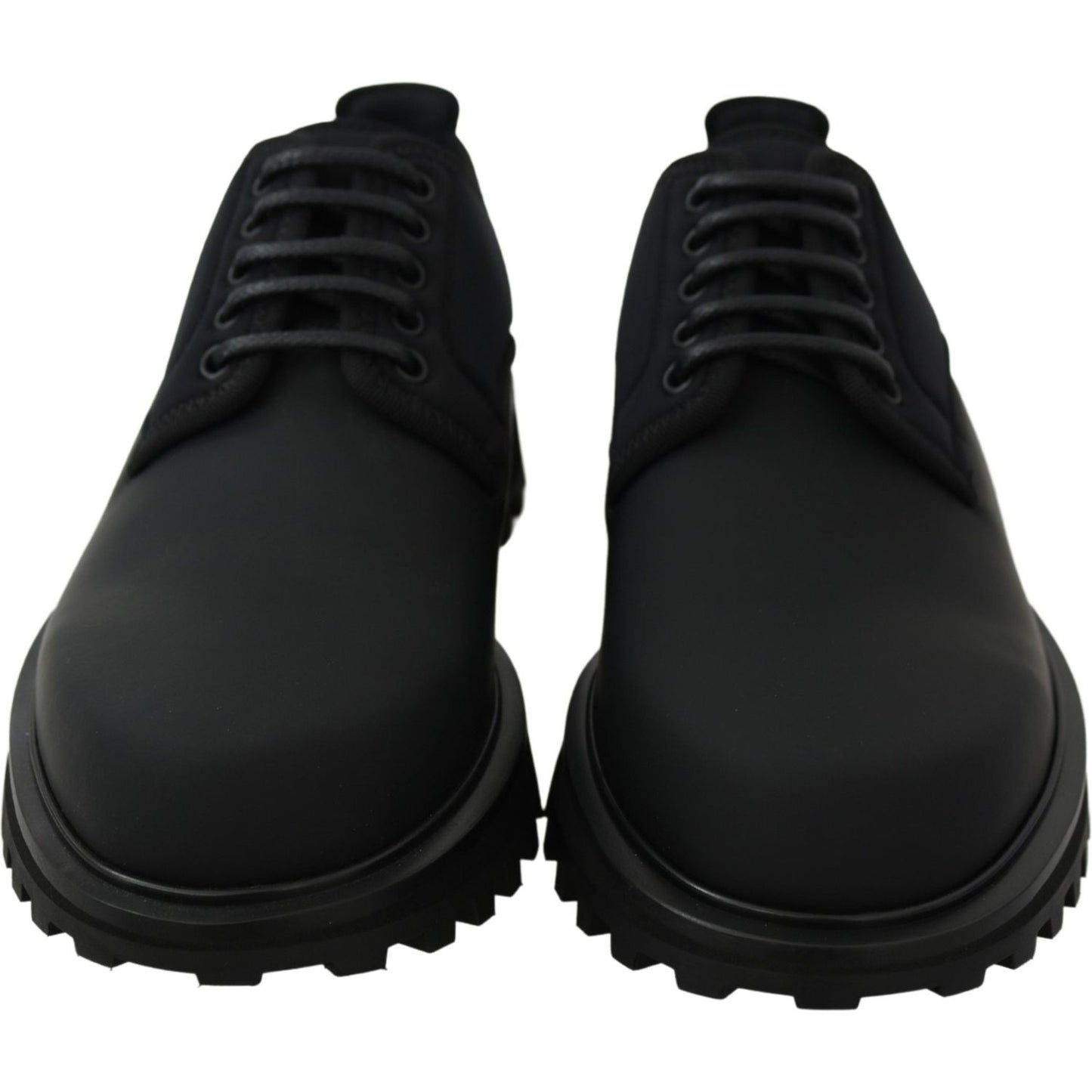 Dolce & Gabbana Black Rubberized Calfskin Chunky Derby Vulcano Shoes MV3471-44