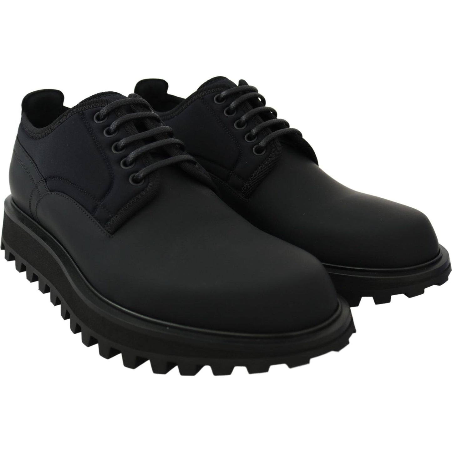 Dolce & Gabbana Black Rubberized Calfskin Chunky Derby Vulcano Shoes MV3471-44
