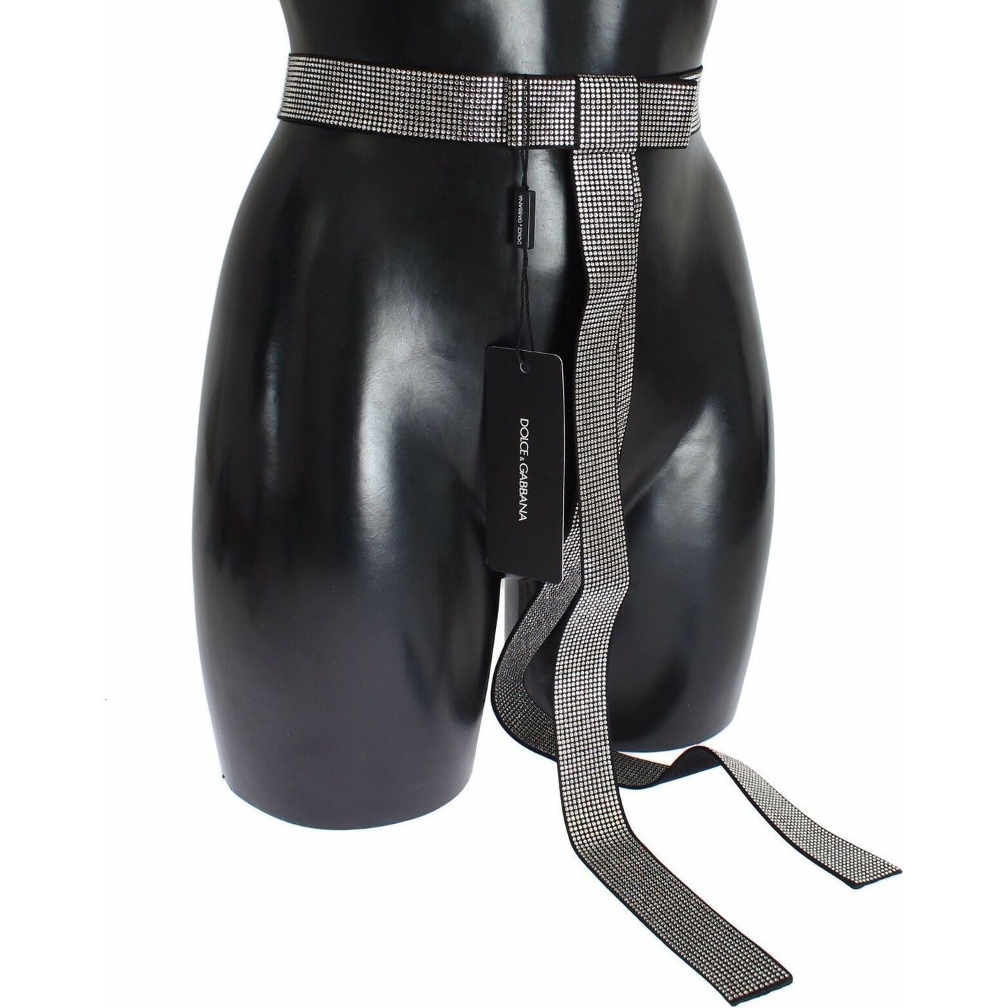 Dolce & Gabbana Black Silk Clear Crystal Bow Waist Belt NOC10069-S