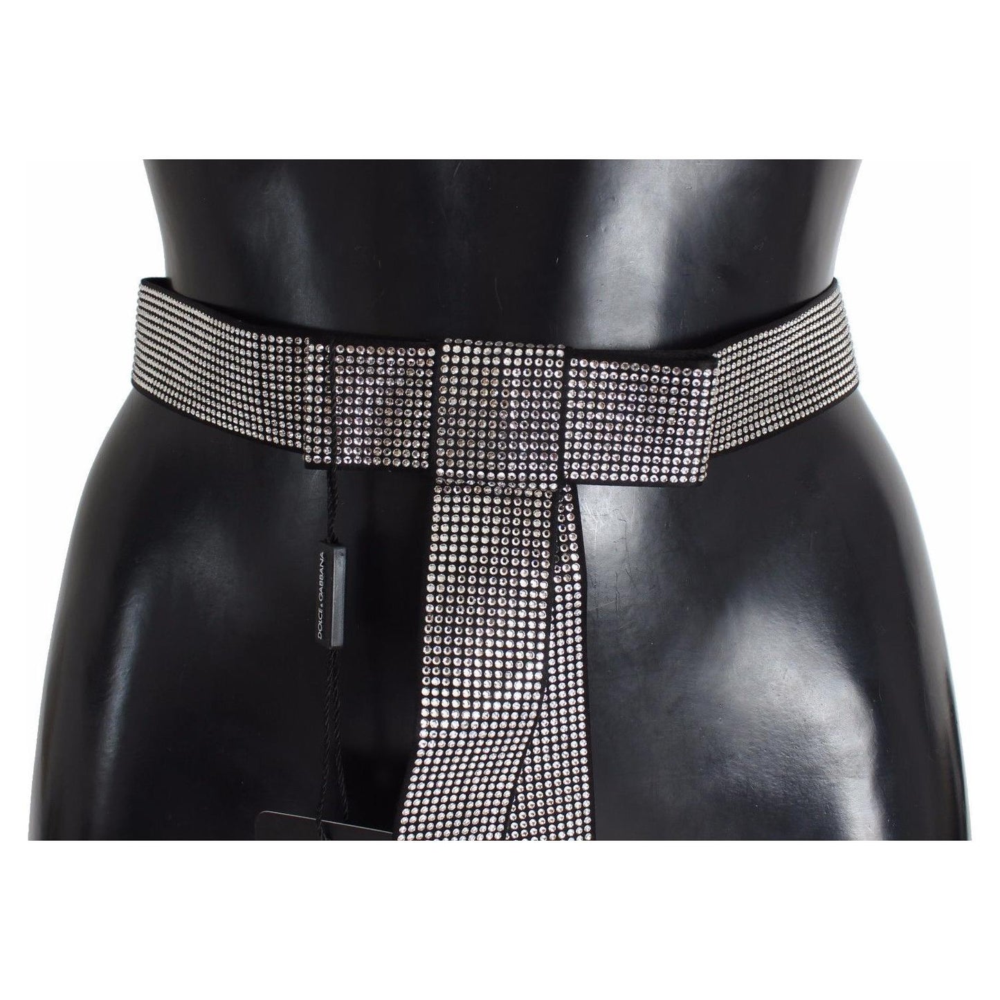 Dolce & Gabbana Black Silk Clear Crystal Bow Waist Belt NOC10069-S