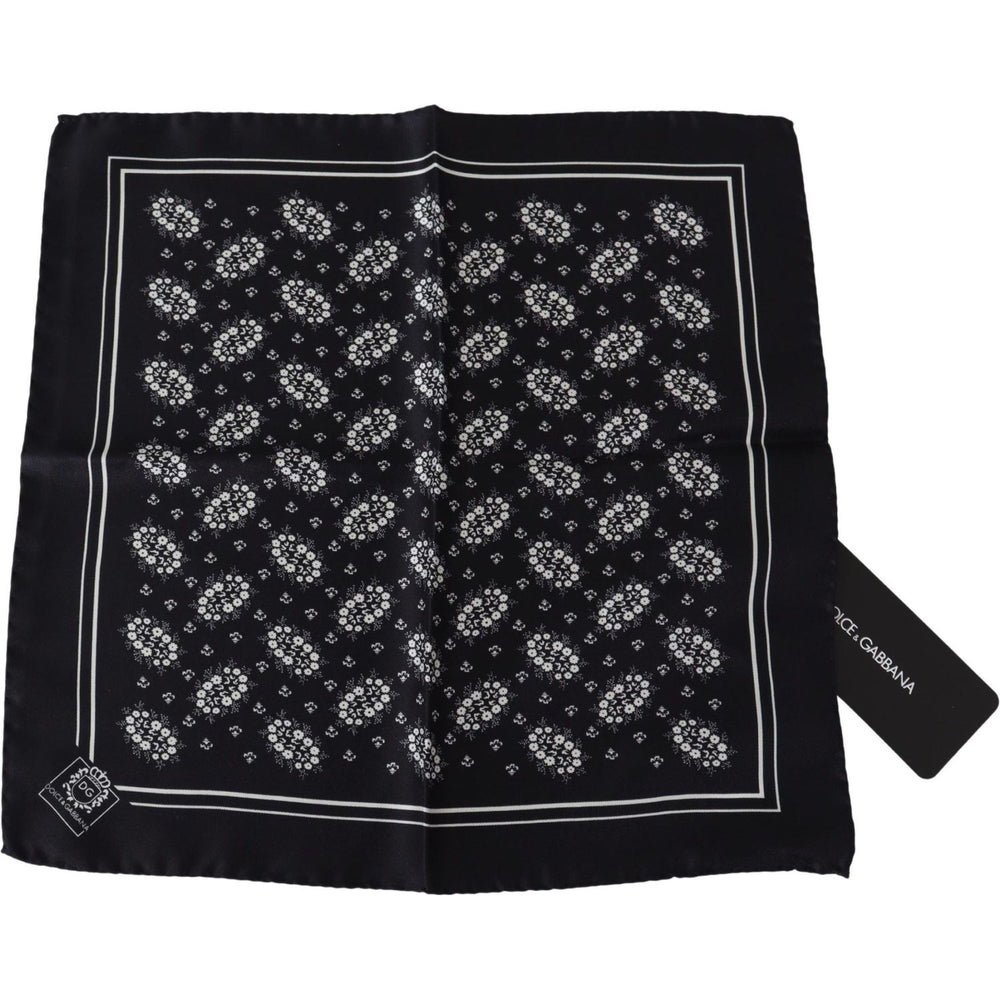 Dolce & Gabbana Black Patterned Square Scarf Silk Handkerchief MS1868BG