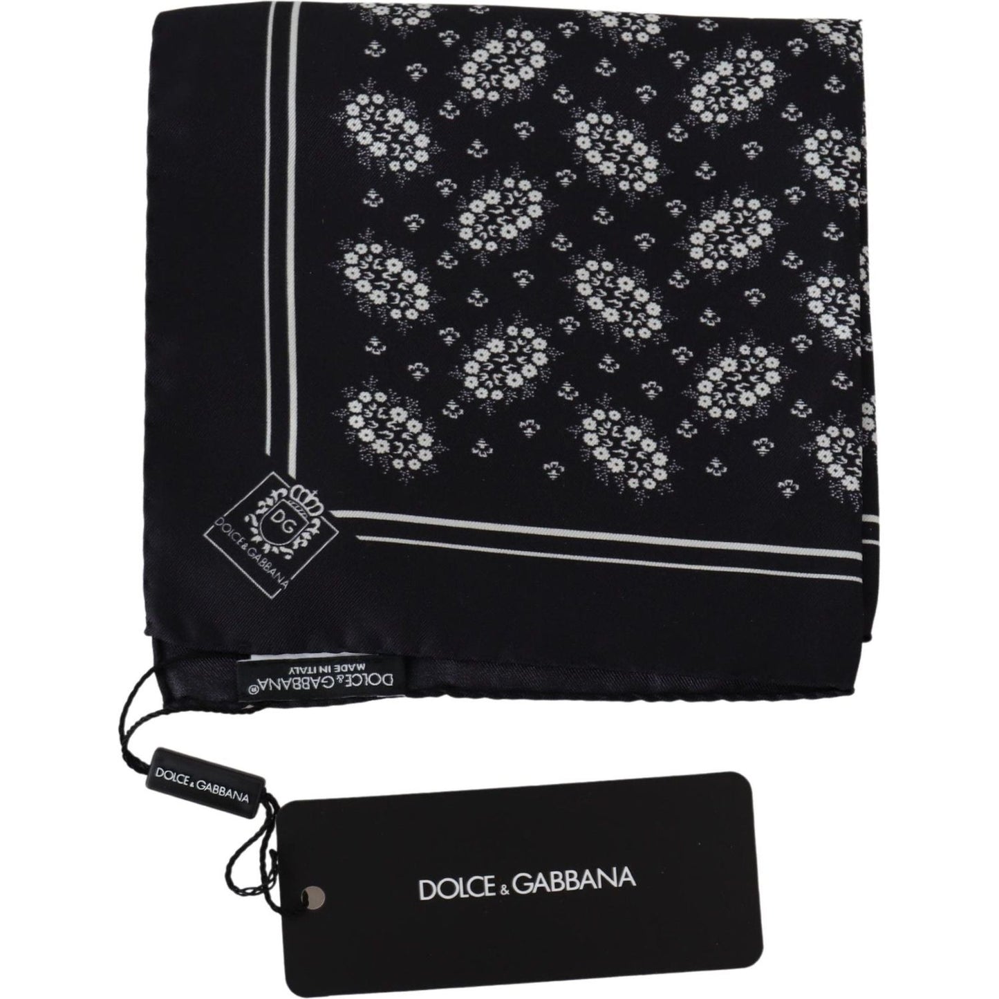 Dolce & Gabbana Black Patterned Square Scarf Silk Handkerchief MS1868BG