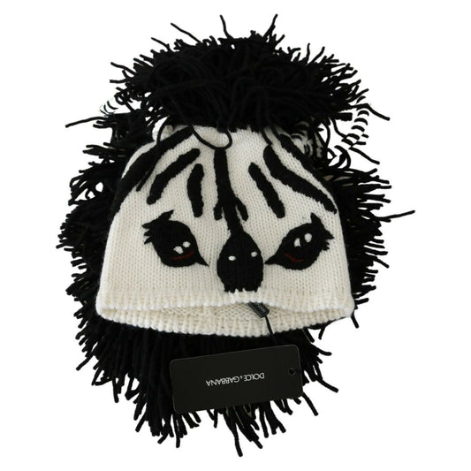 Dolce & Gabbana Black White Knitted Cashmere Animal Design Hat WOMAN HATS