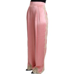 Dolce & Gabbana Pink Lace Trimmed Silk Satin Wide Legs Pants PAN71871-38