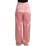 Dolce & Gabbana Pink Lace Trimmed Silk Satin Wide Legs Pants PAN71871-38