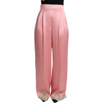 Dolce & Gabbana Pink Lace Trimmed Silk Satin Wide Legs Pants PAN71871-38