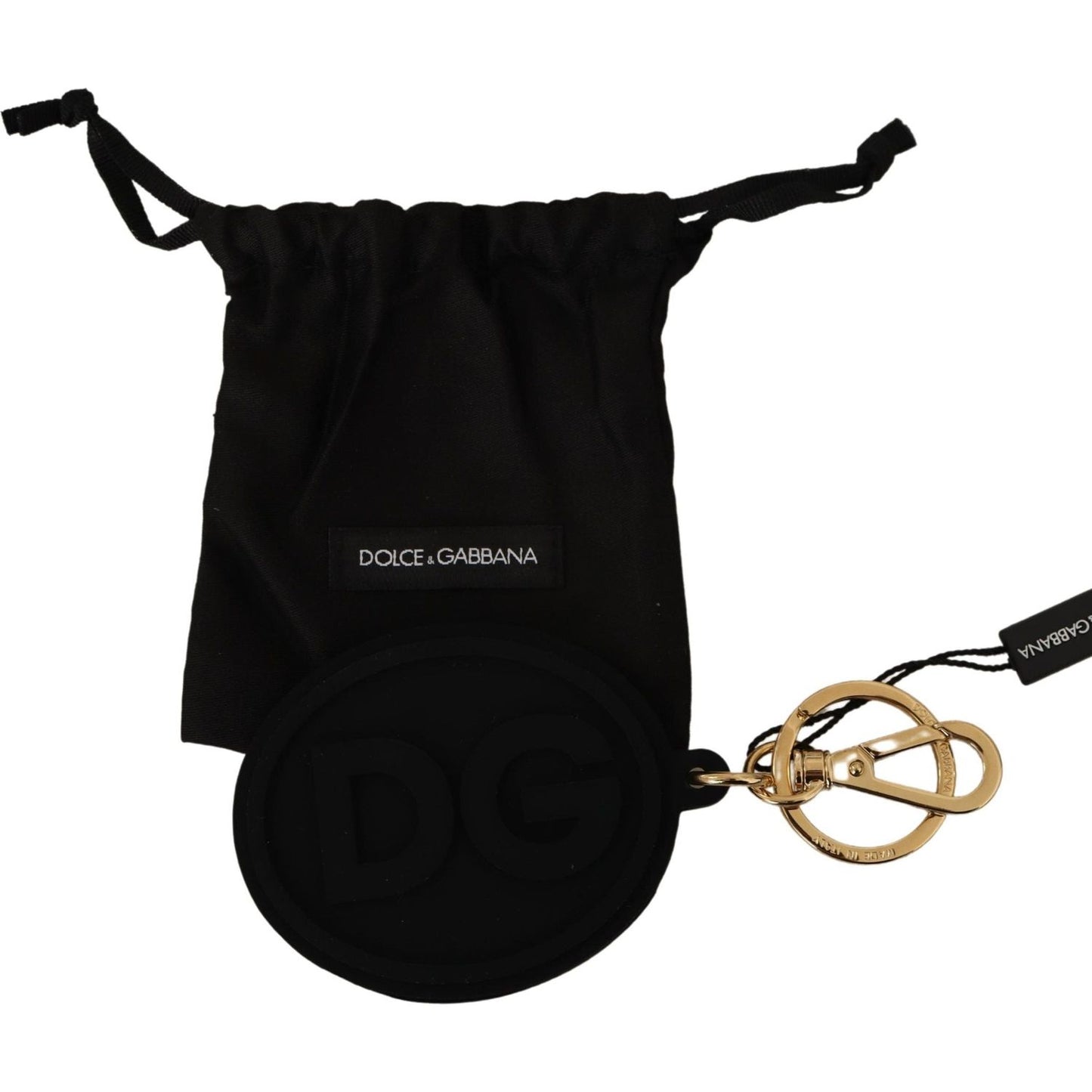 Dolce & Gabbana Black Rubber DG Logo Gold Brass Metal Keyring Keychain SMY100726