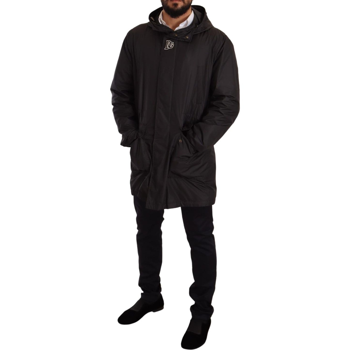 Dolce & Gabbana Black Hooded Mens Trench Coat Jacket JKT2925-44