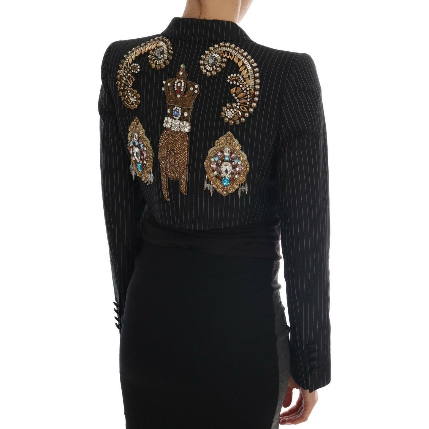 Dolce & Gabbana Black Crystal Fairy Tale Blazer Jacket JKT1118- 46