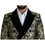 Dolce & Gabbana Gold Black Sicilia Jacquard Double-Breasted Coat Dolce & Gabbana Gray