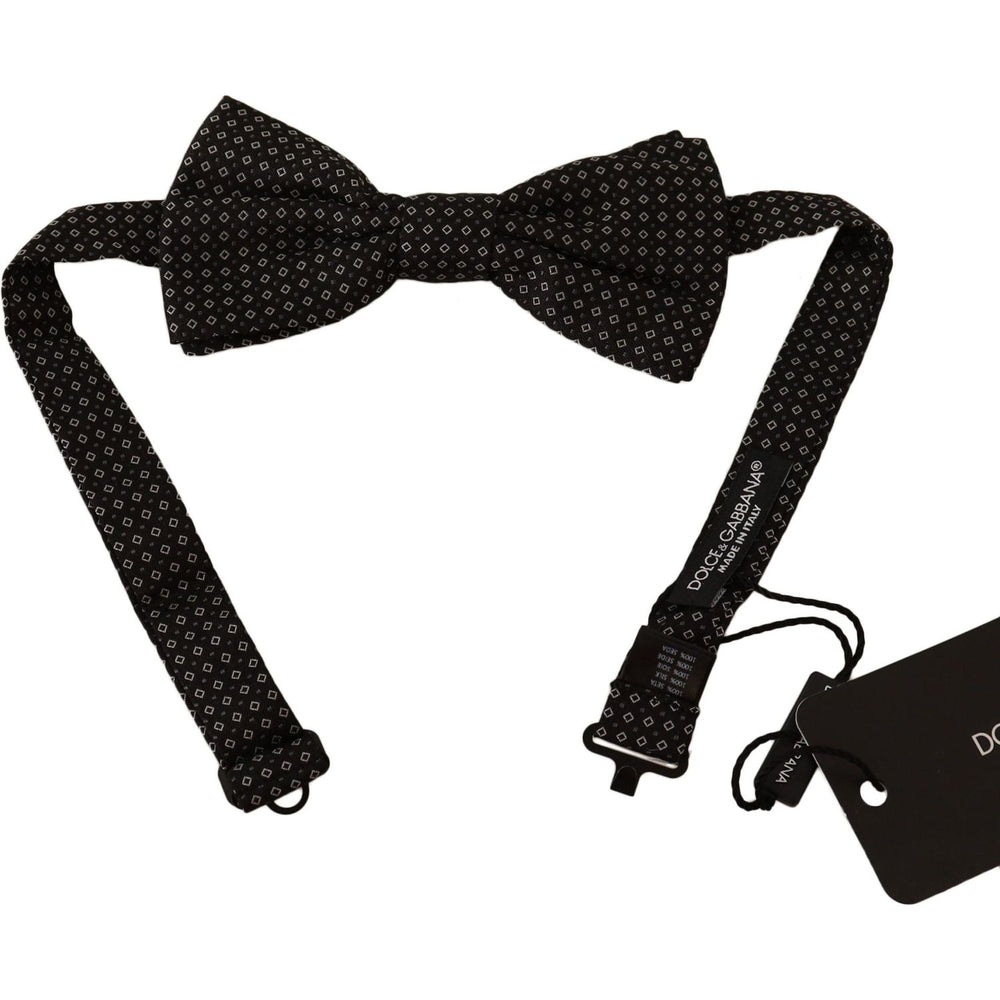 Dolce & Gabbana Black Patterned Adjustable Neck Papillon Bow Tie FT3523