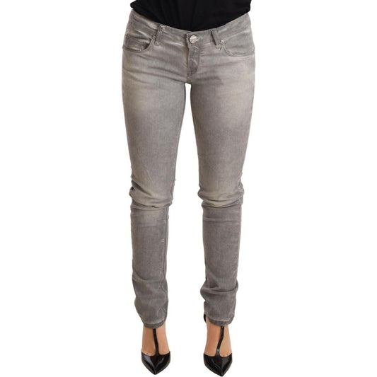 Acht Light Gray Washed Cotton Slim Fit Denim Women Trouser Jeans Jeans & Pants