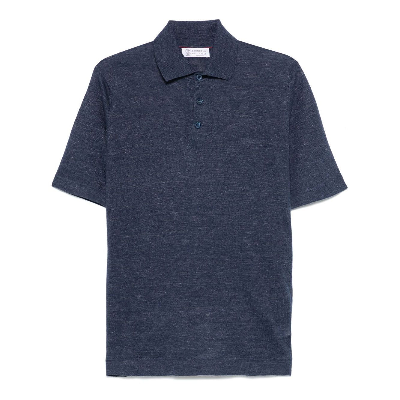 Brunello Cucinelli T-shirts and Polos Blue linen polo sweater with button placket and short sleeves.