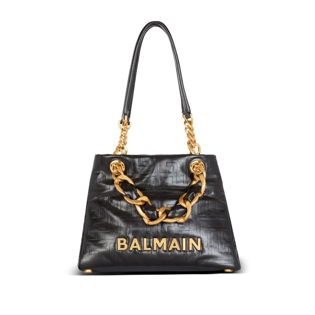 Balmain 1945 Soft PB-monogrammed crinkled small leather tote bag FN1FD871LETF0PA-AI25