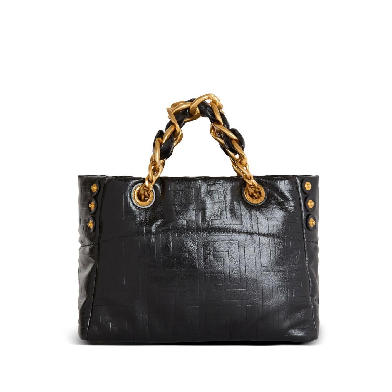 Balmain 1945 Soft PB-monogrammed crinkled small leather tote bag FN1FD871LETF0PA-AI25