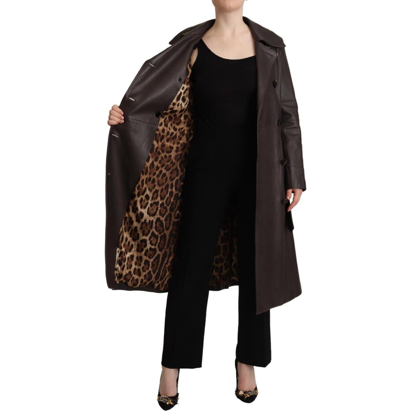 Dolce & Gabbana Dark Brown Leather Long Sleeves Belted Jacket JKT3286 - 40