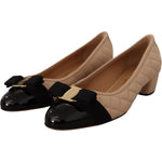 Salvatore Ferragamo Elegant Quilted Leather Pumps in Beige and Black WOMAN PUMPS