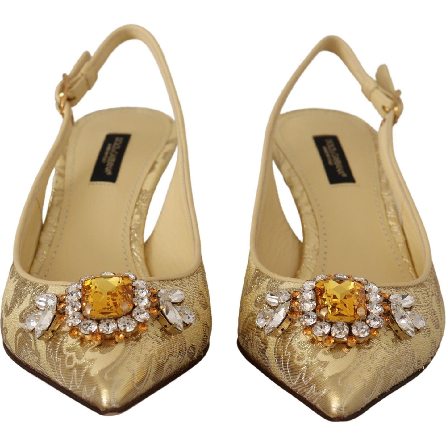Dolce & Gabbana Gold Crystal Slingbacks Pumps Heels Shoes