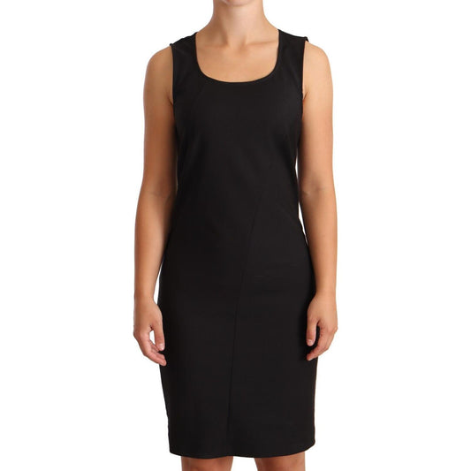 Patrizia Pepe Black Cotton Blend Sleeveless Knee Length Sheath Dress