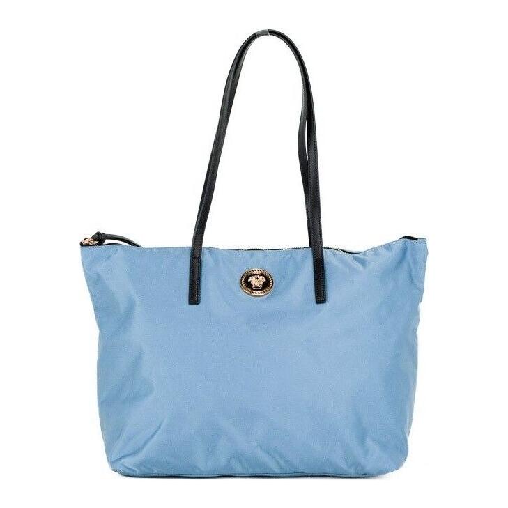 Versace Portuna Medusa Medium Cornflower Blue Nylon Leather Tote Bag Purse 59074