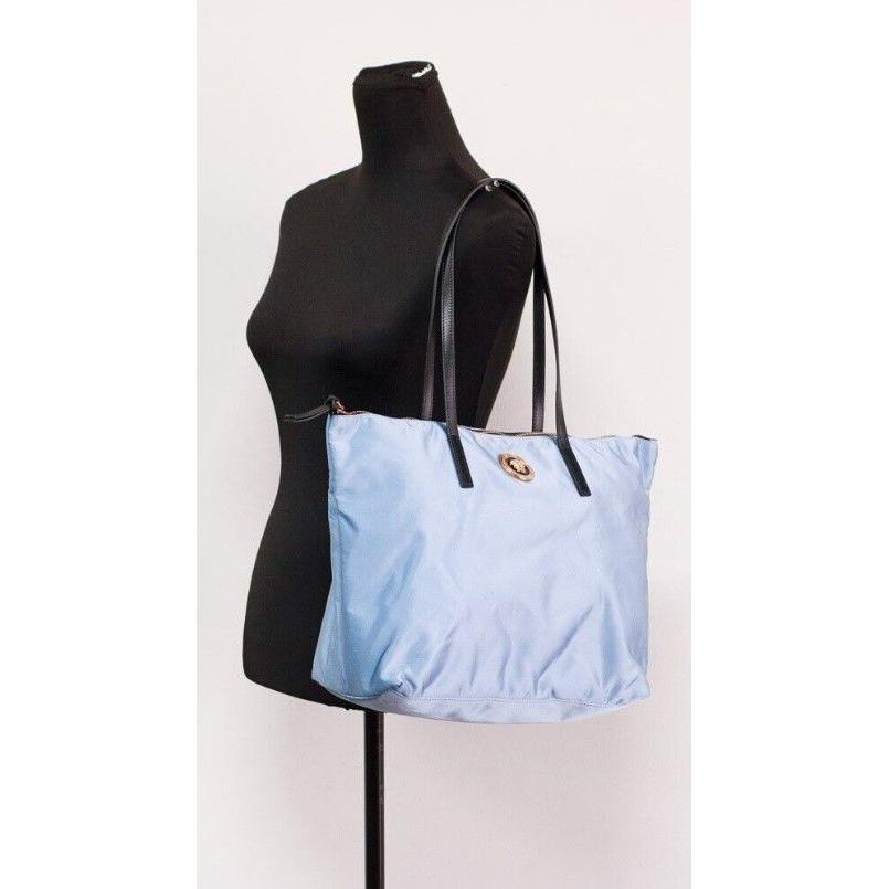 Versace Portuna Medusa Medium Cornflower Blue Nylon Leather Tote Bag Purse 59074