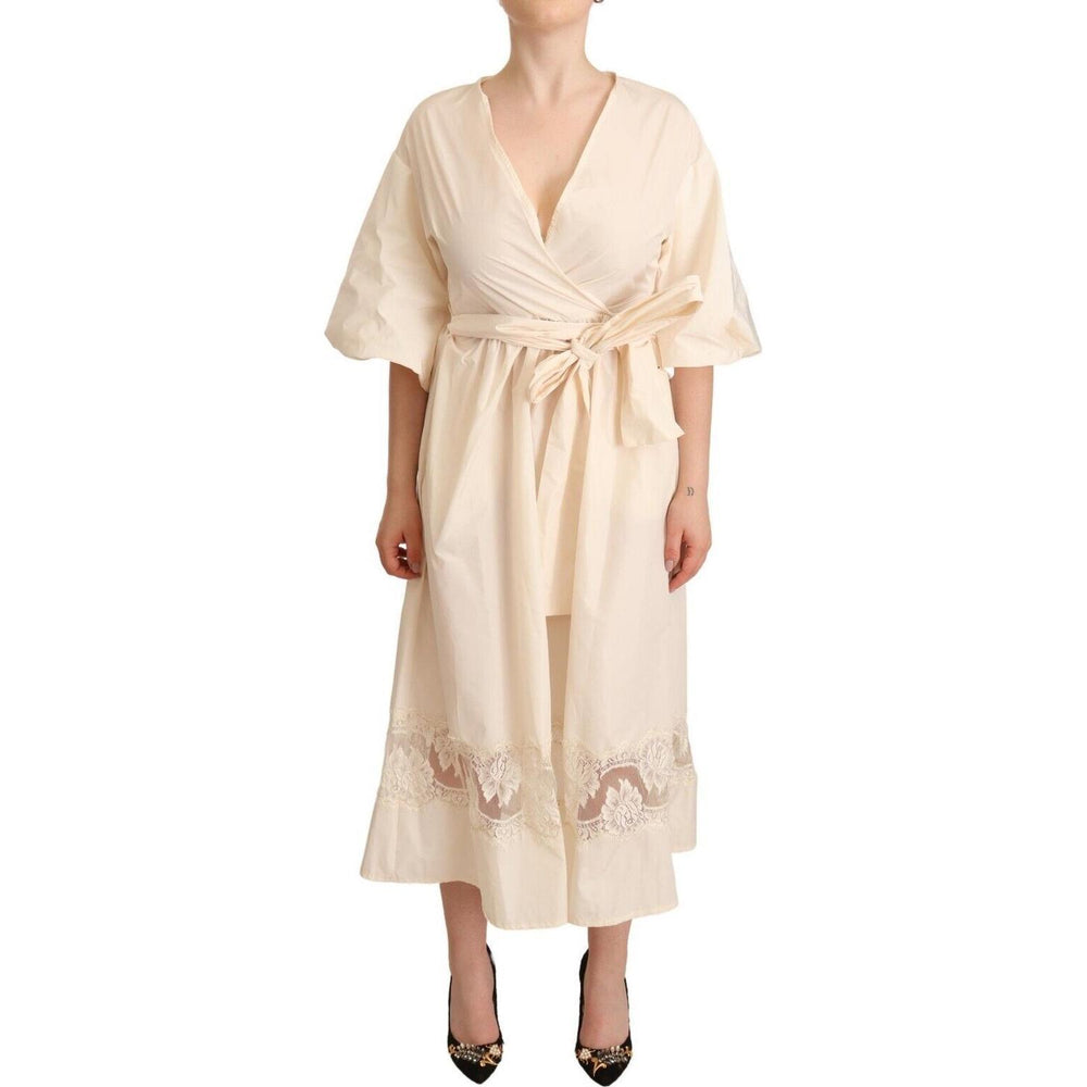 PINK MEMORIES Off White Short Sleeves Maxi A-line Wrap Dress DR28418 - 42