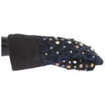 Dolce & Gabbana Gray Wool Shearling Studded Blue Leopard Gloves LB132-1