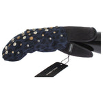 Dolce & Gabbana Gray Wool Shearling Studded Blue Leopard Gloves LB132-1
