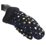 Dolce & Gabbana Gray Wool Shearling Studded Blue Leopard Gloves LB132-1