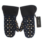 Dolce & Gabbana Gray Wool Shearling Studded Blue Leopard Gloves LB132-1