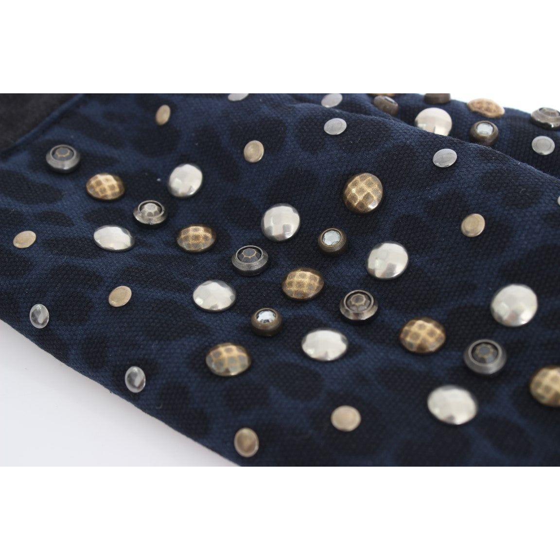 Dolce & Gabbana Gray Wool Shearling Studded Blue Leopard Gloves LB132-1