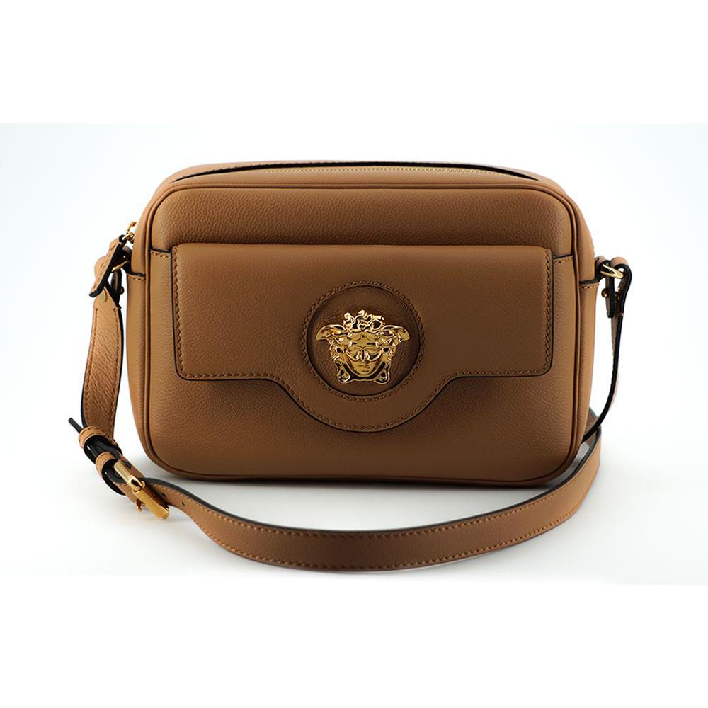 Versace Elegant Brown Leather Camera Case Shoulder Bag 8054712655593