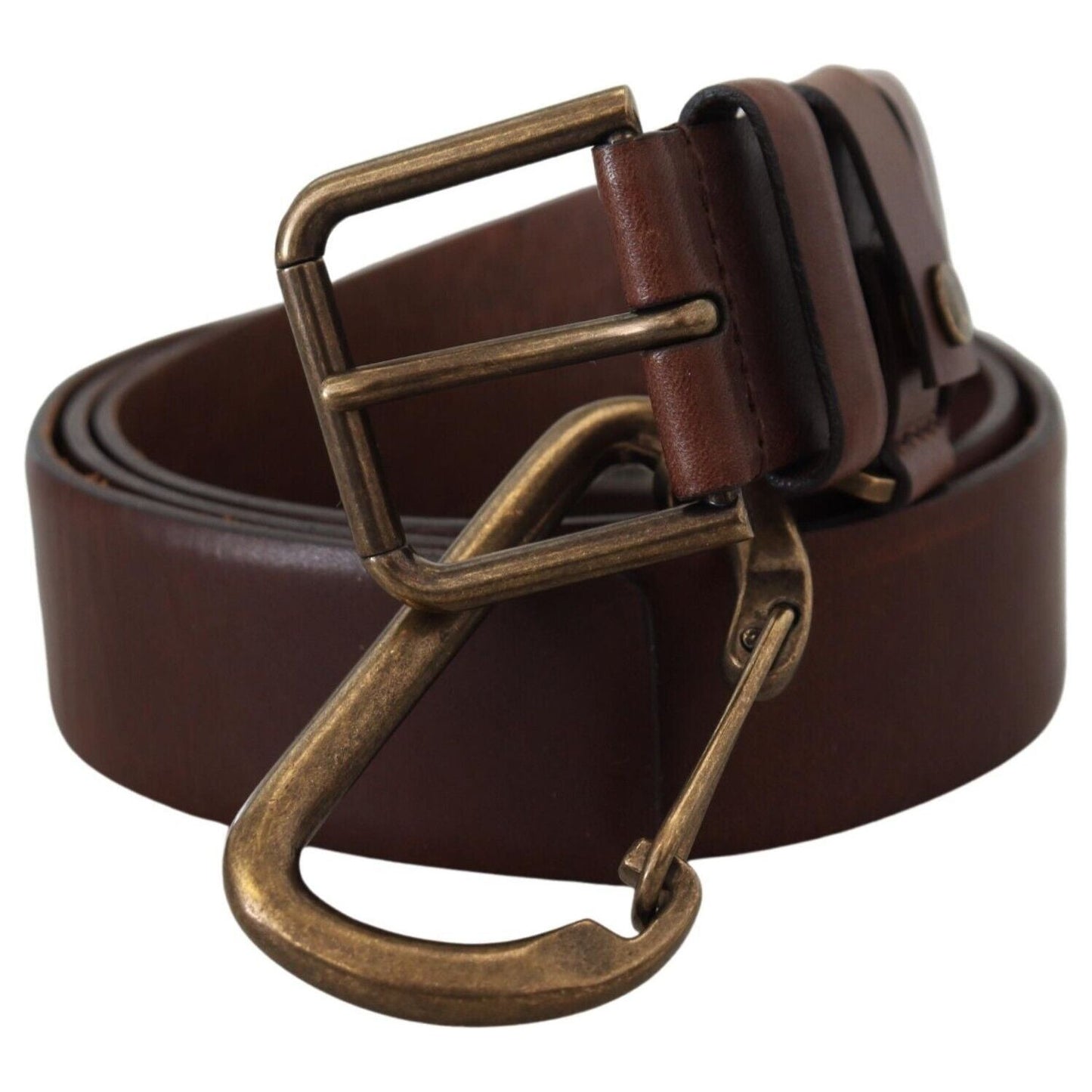 Dolce & Gabbana Brown Leather Gold Metal Buckle Carabiner Belt BEL8905 - 36