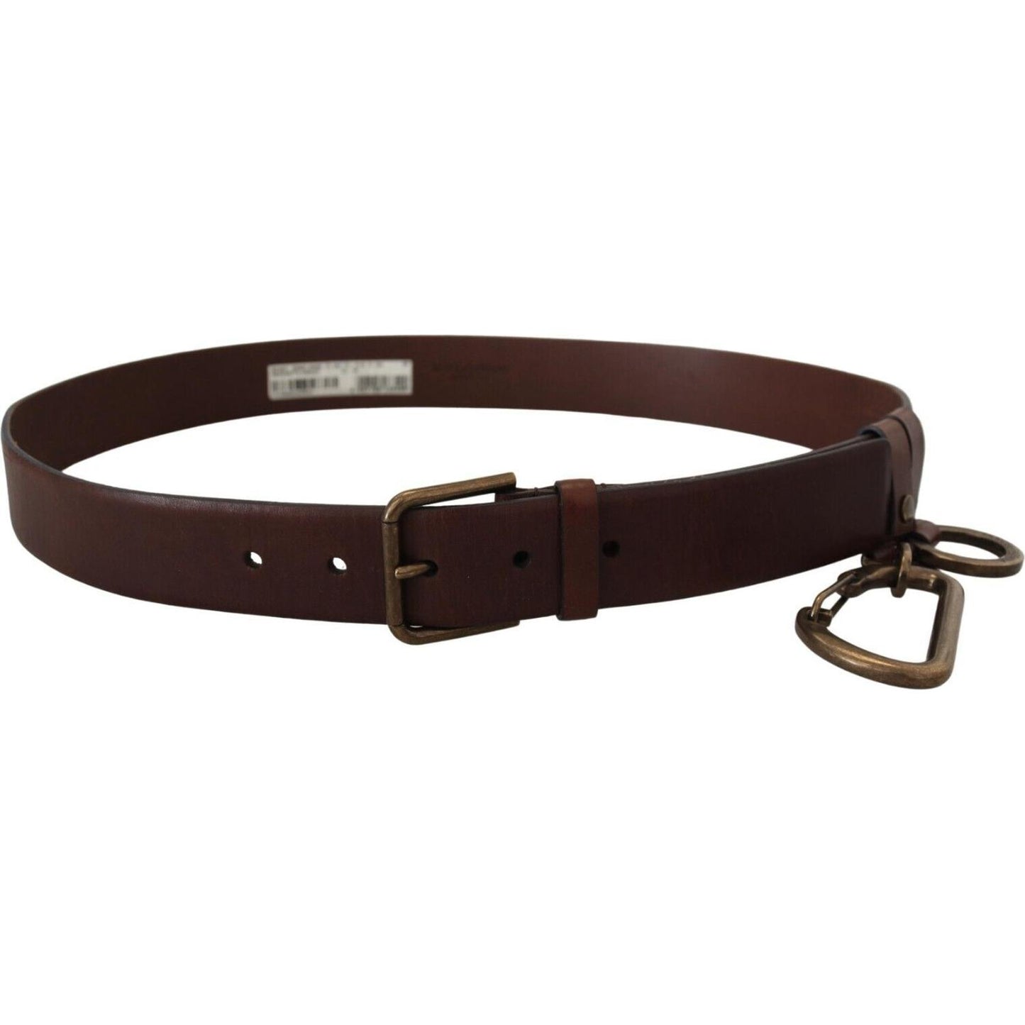 Dolce & Gabbana Brown Leather Gold Metal Buckle Carabiner Belt BEL8905 - 36