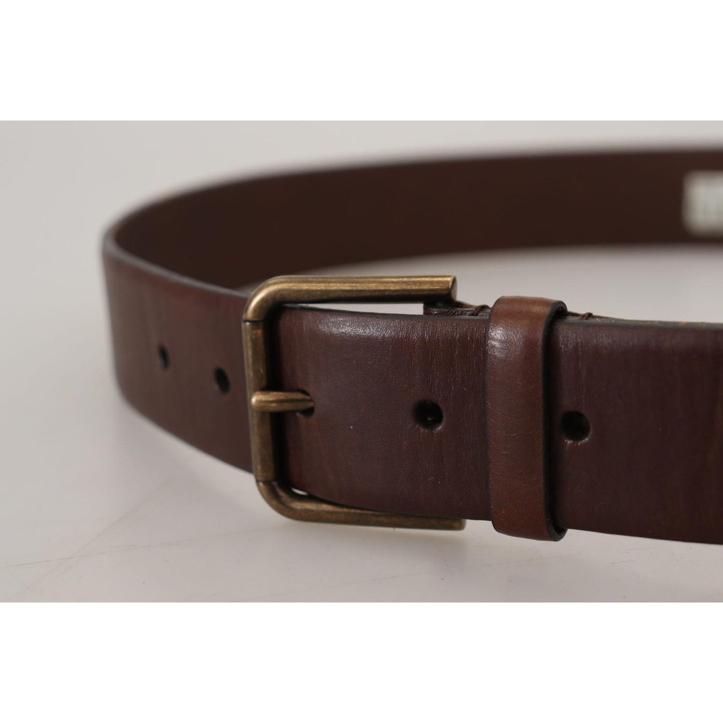 Dolce & Gabbana Brown Leather Gold Metal Buckle Carabiner Belt BEL8905 - 36