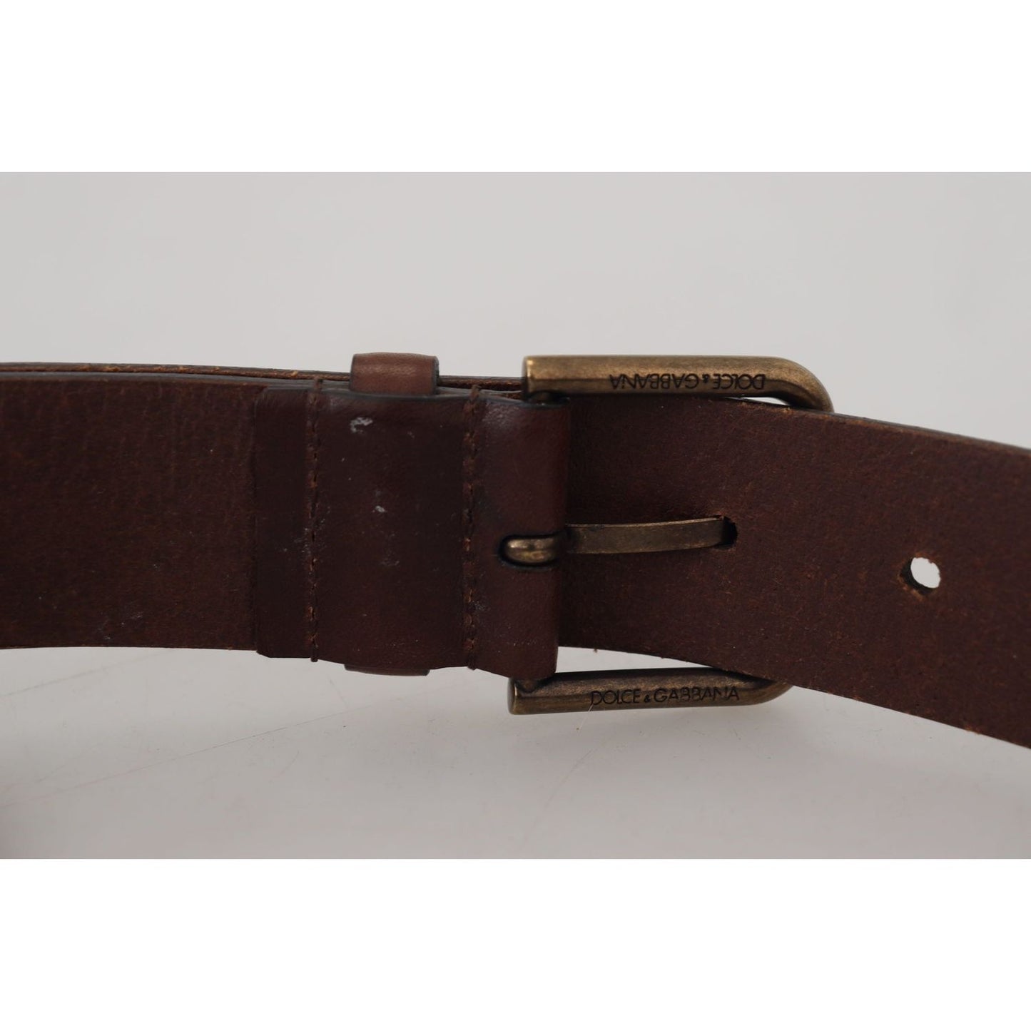 Dolce & Gabbana Brown Leather Gold Metal Buckle Carabiner Belt BEL8905 - 36
