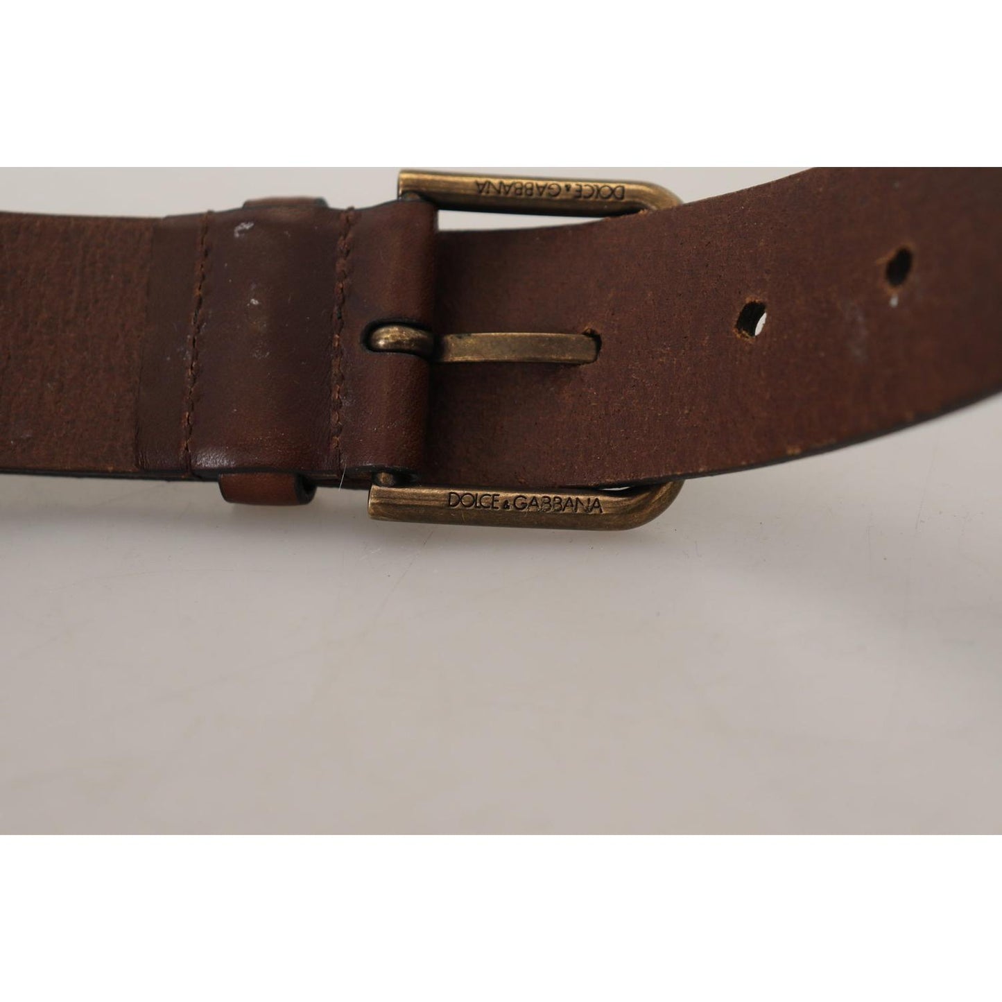 Dolce & Gabbana Brown Leather Gold Metal Buckle Carabiner Belt BEL8905 - 36