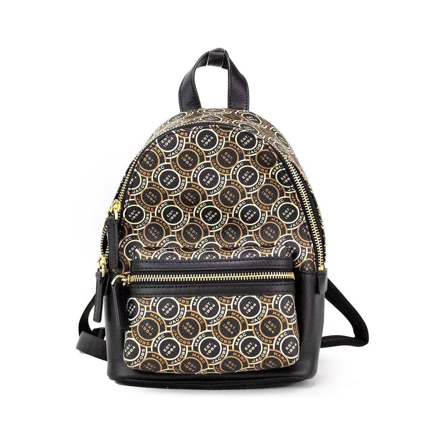Marc Jacobs Signet Mini Black Logo Printed Leather Shoulder Backpack Bookbag 4848