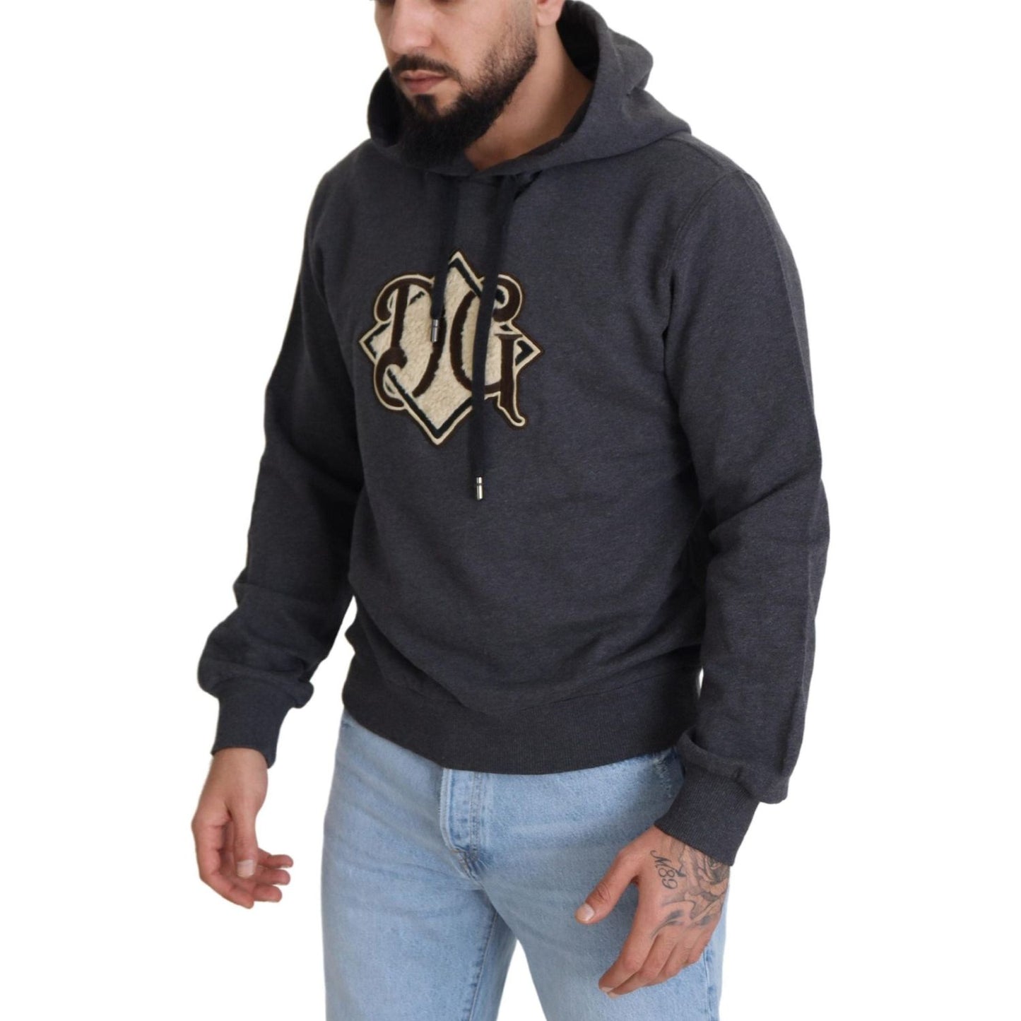 Dolce & Gabbana Gray Logo Cotton Hooded Sweatshirt Sweater TSH83028- 50